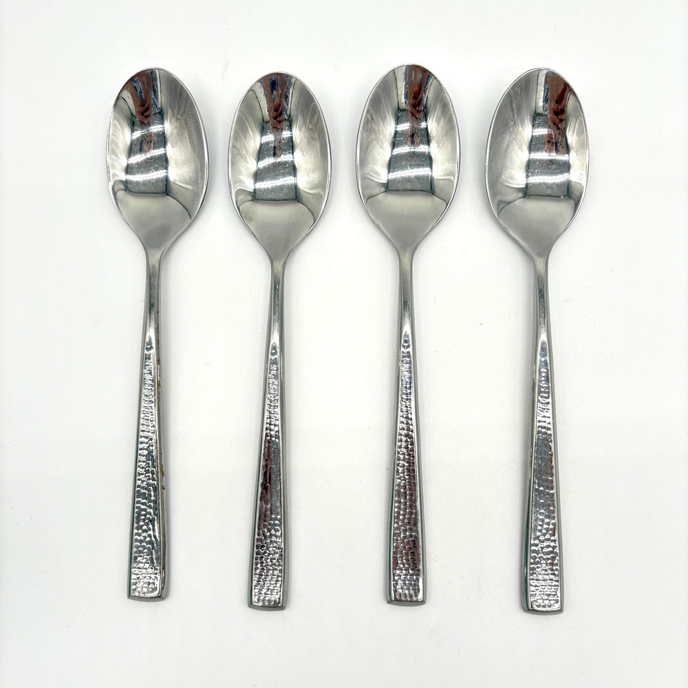 Towle Living Texture Hammered Stainless Steel Teaspoons Set of 4 Rustic Flatware